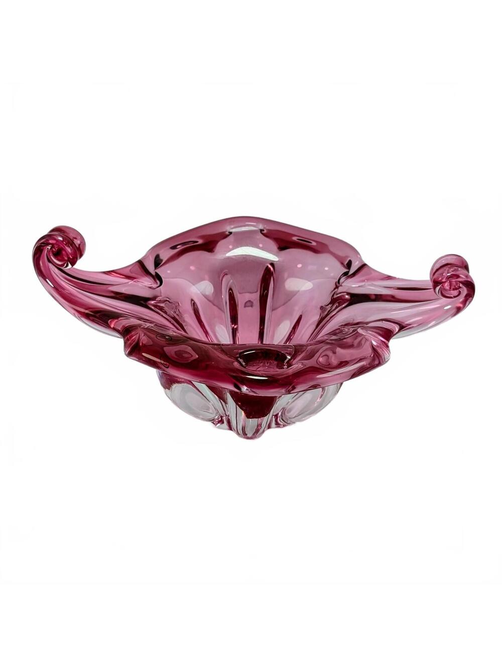Vintage 1960s Chribska Bohemian Cranbery Art Glass Centerpiece Bowl